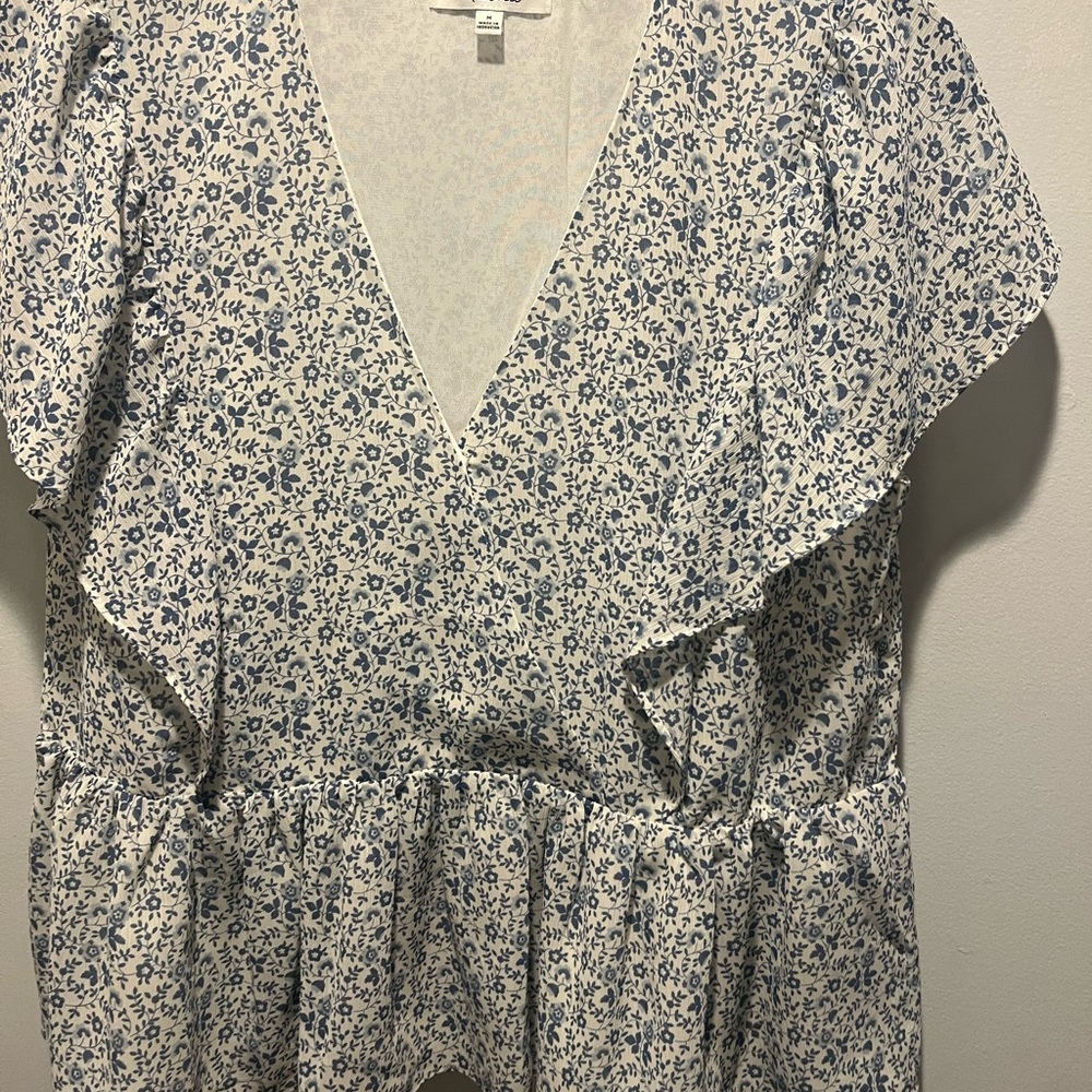 Madewell Blue and White Floral Blouse